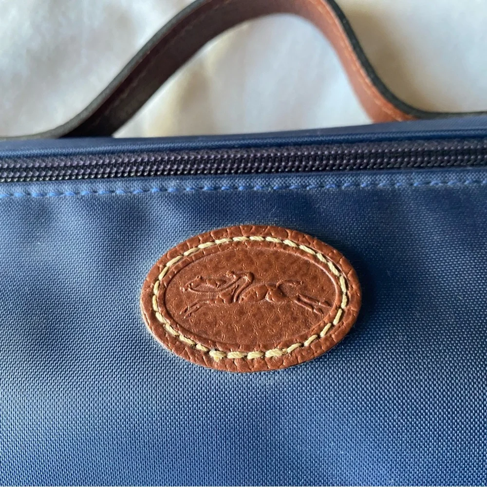 Longchamp Navy Blue Clutch with Brown Leather Trim - Picture 3 of 7